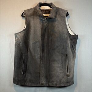 Guide Gear Leather Vest Men's Large Brown Sherpa Lined Zip Pockets Outdoor